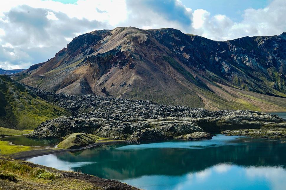 Beautiful landscape view of Landmannalaugar in summer and lake.