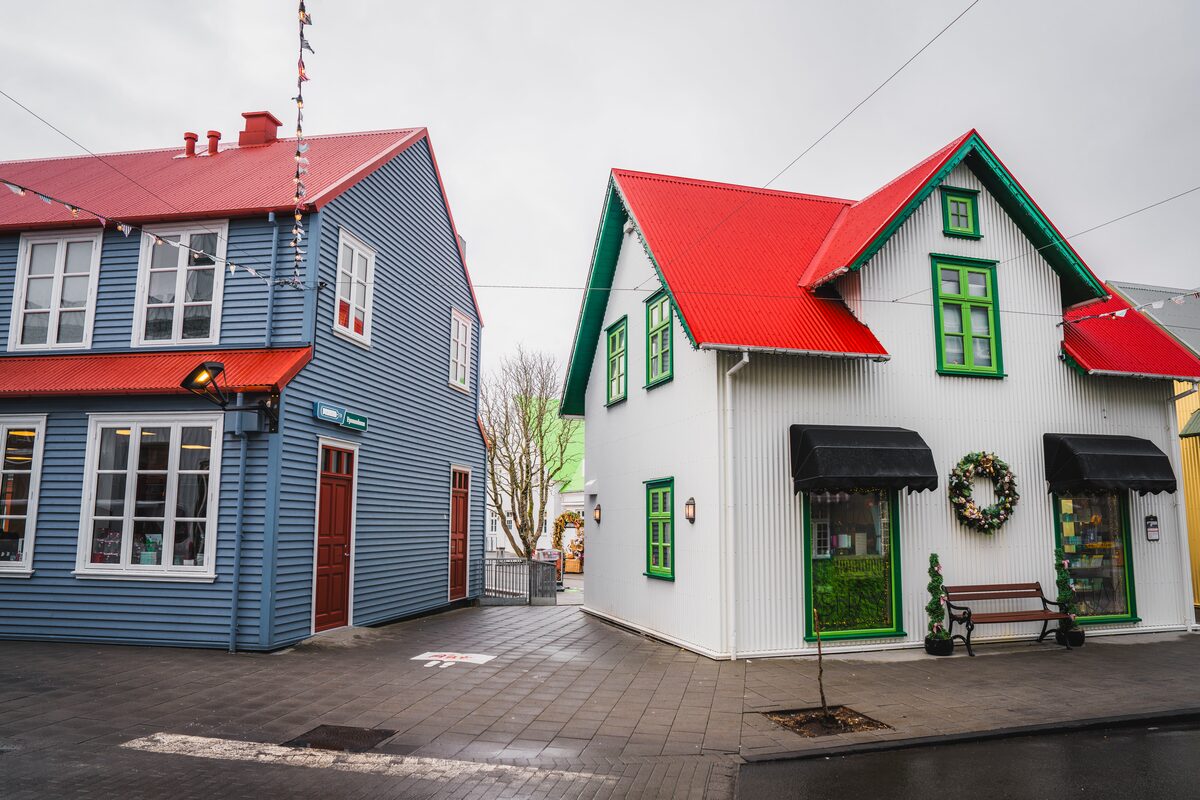 Beautifully bright colored houses in Selfoss town in Iceland.