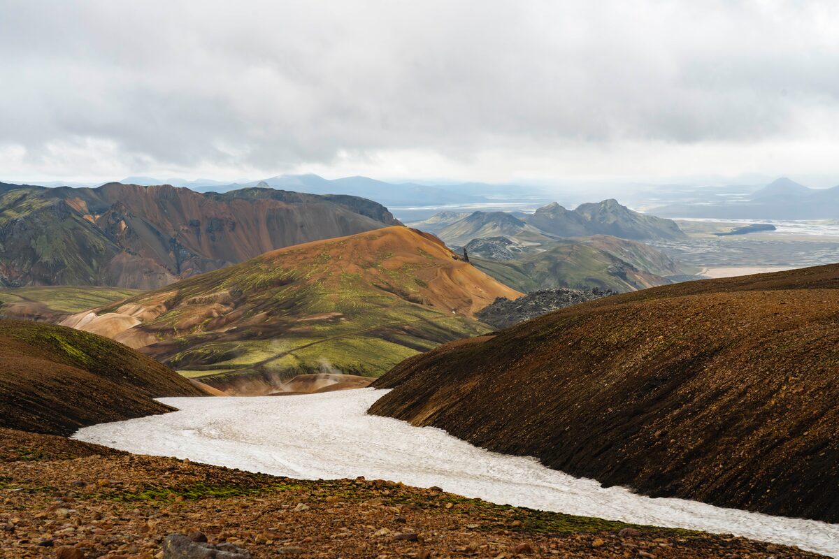 Stream passing through mountain terrain at Landmannalaugar in Iceland.