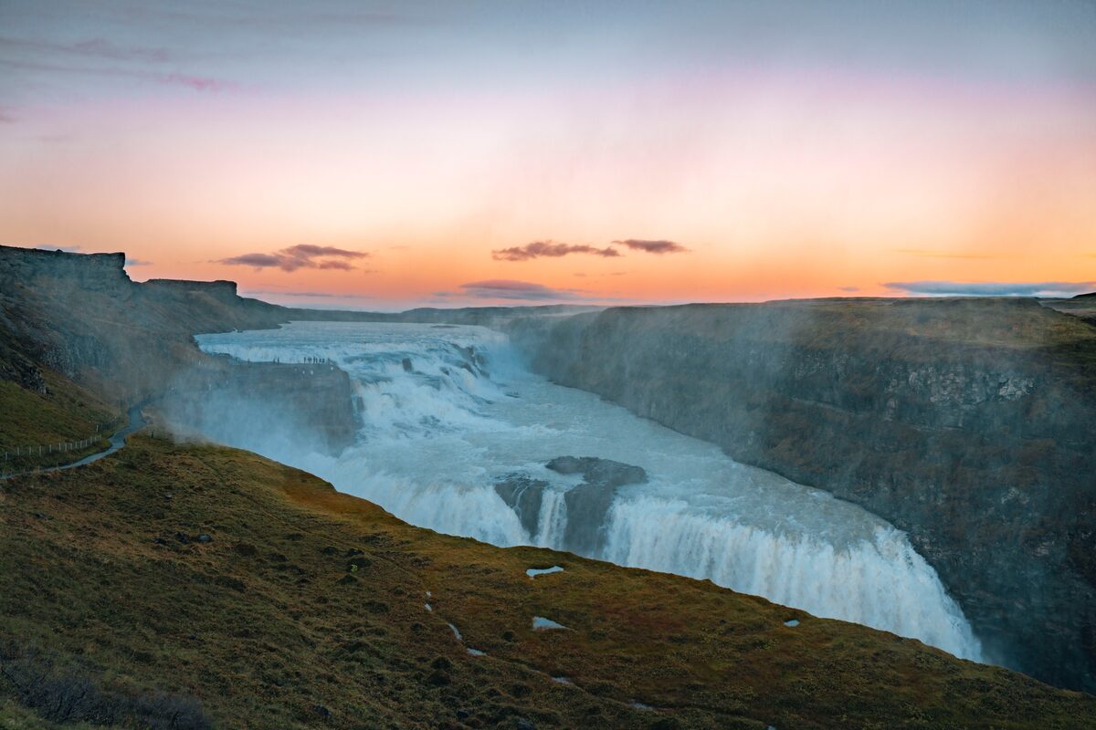 Gullfoss Waterfalls Sunset