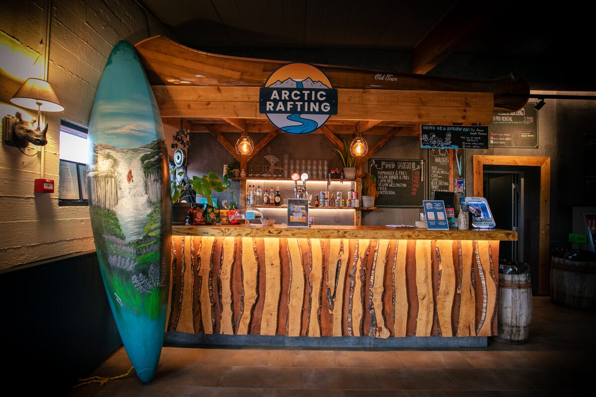 Front desk at Hvita river rafting base in Iceland.