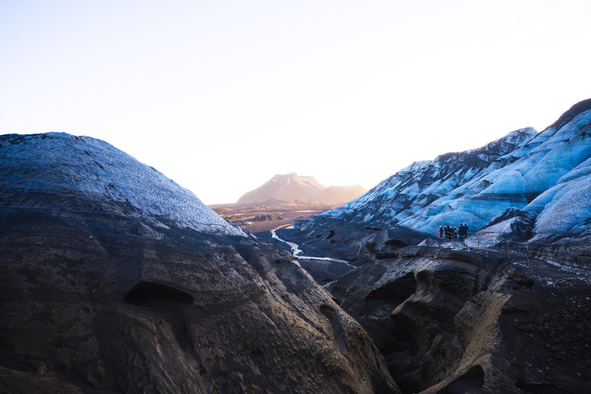 Landscape view of Kotlujokull outlet glacier, Myrdalsjokull glacier in Iceland.