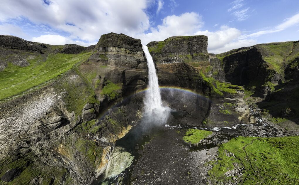 Háifoss Waterfall in Iceland’s Highlands: Twin Waterfalls in Þjórsárdalur Valley 
