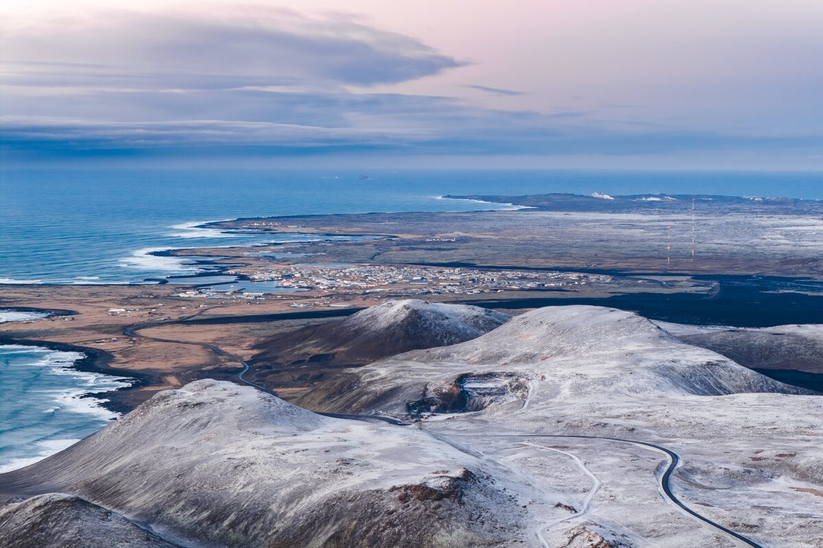 Arial View Of Reykjanes Peninsula And Snowy Hills in iceland