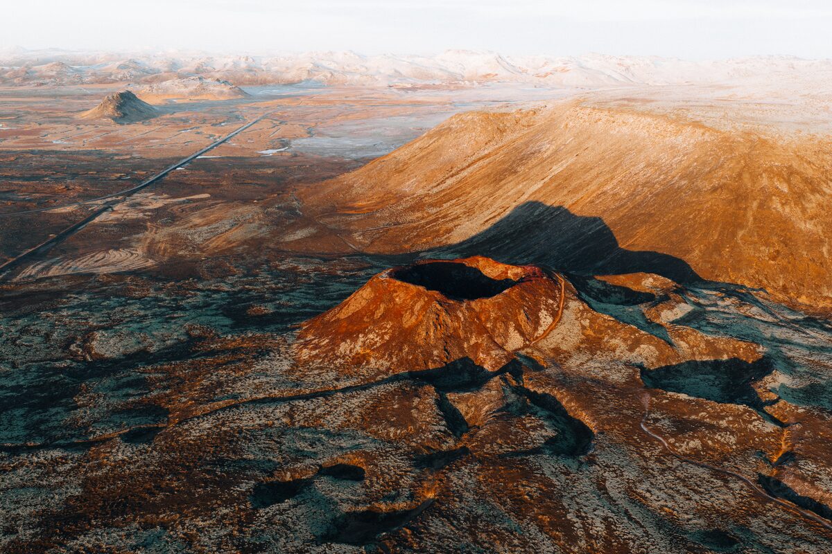 Crater At Reykjanes Lava Fields Ariel View in iceland