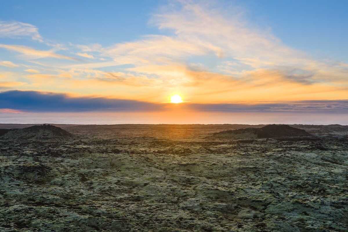 Sunset At Reykjanes Lava Fields in iceland
