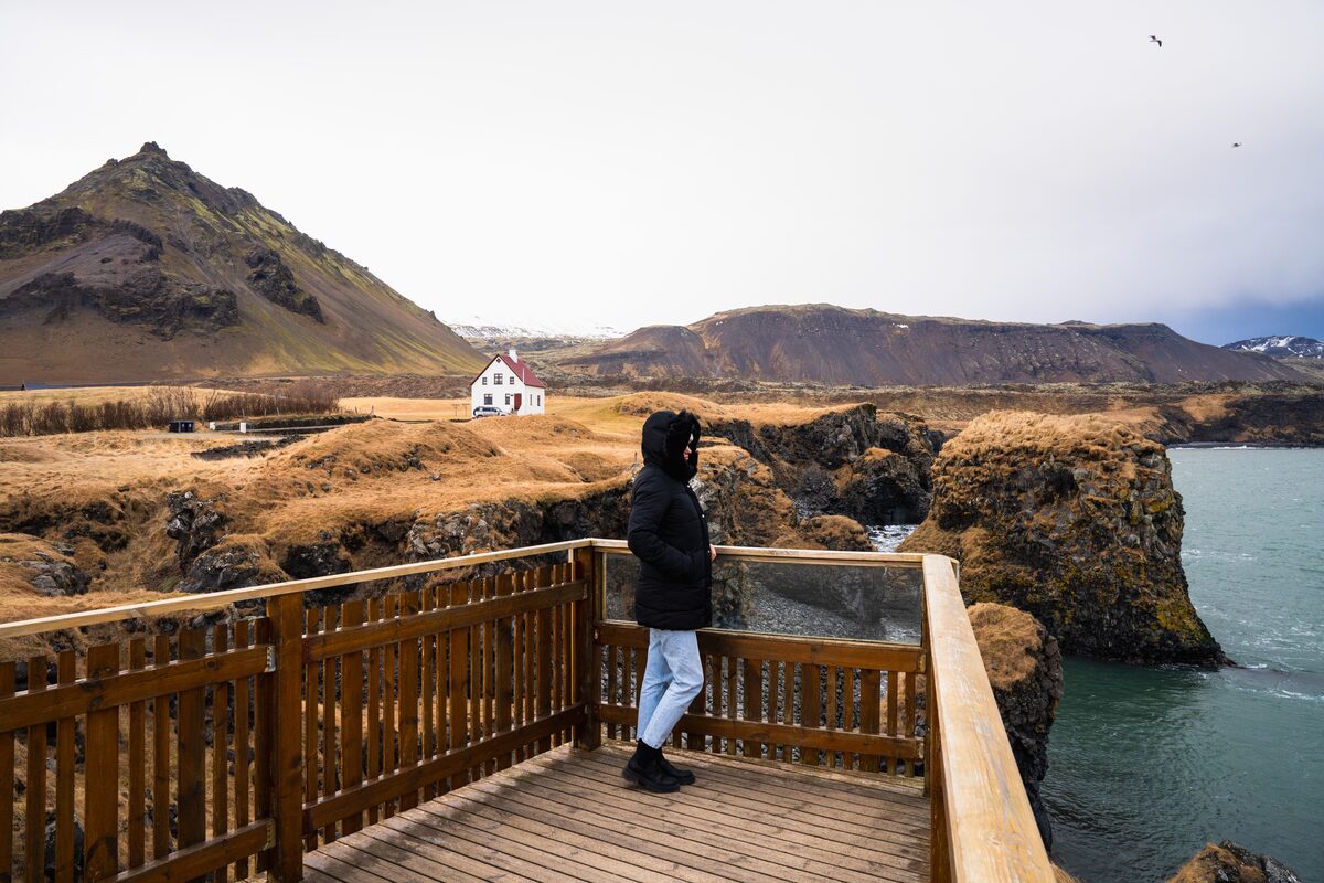 Woman In Snaefellsnes At Observation Deck in iceland