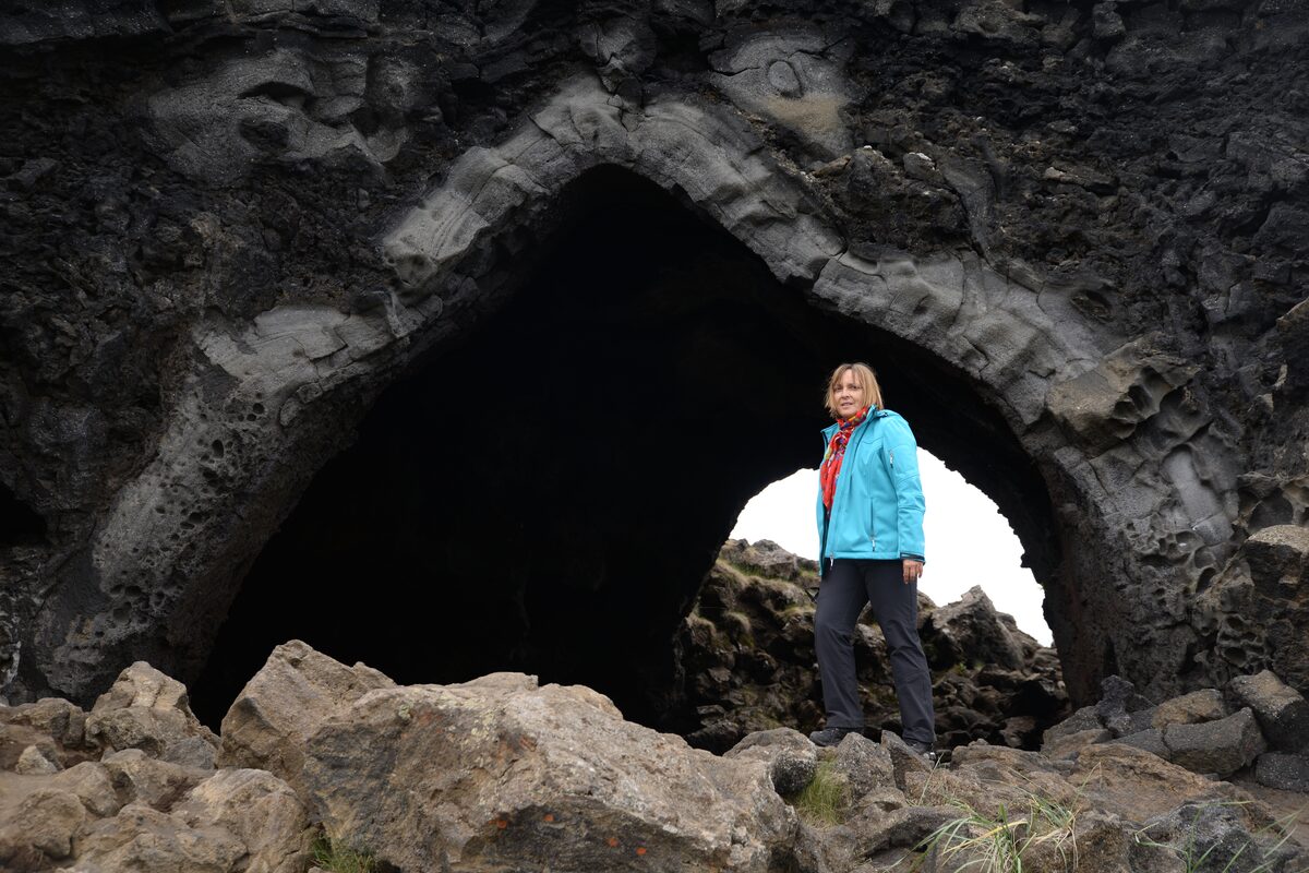 Woman In Dimmuborgir in iceland