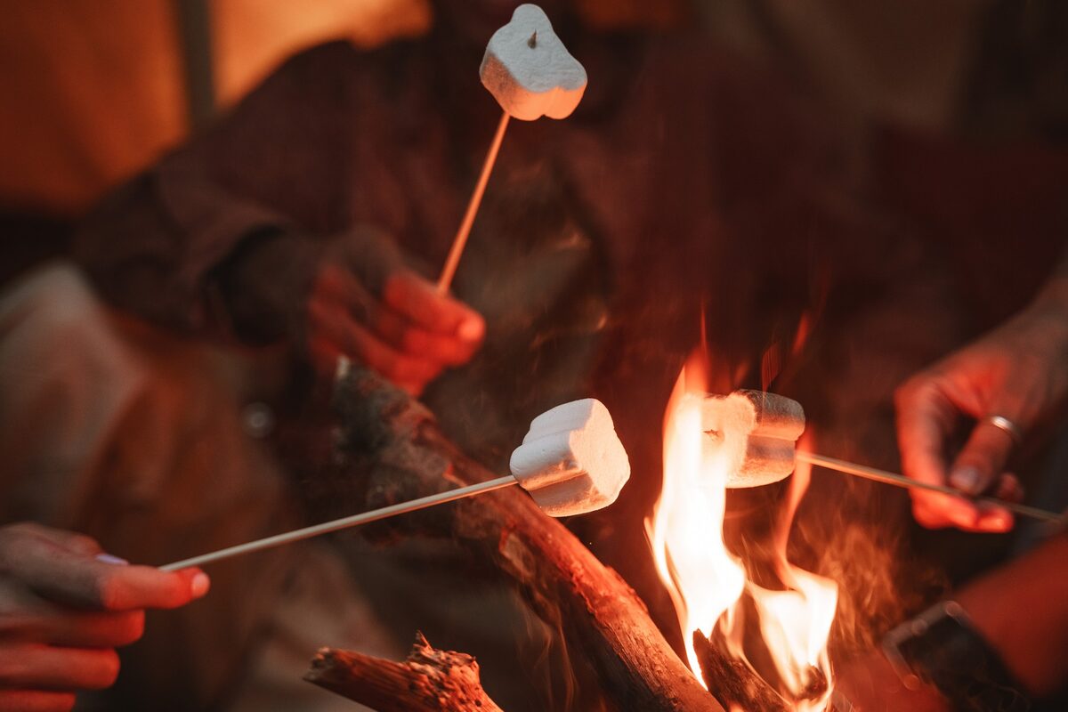 Marshmallows On Sticks Being Cooked On A Fire in iceland