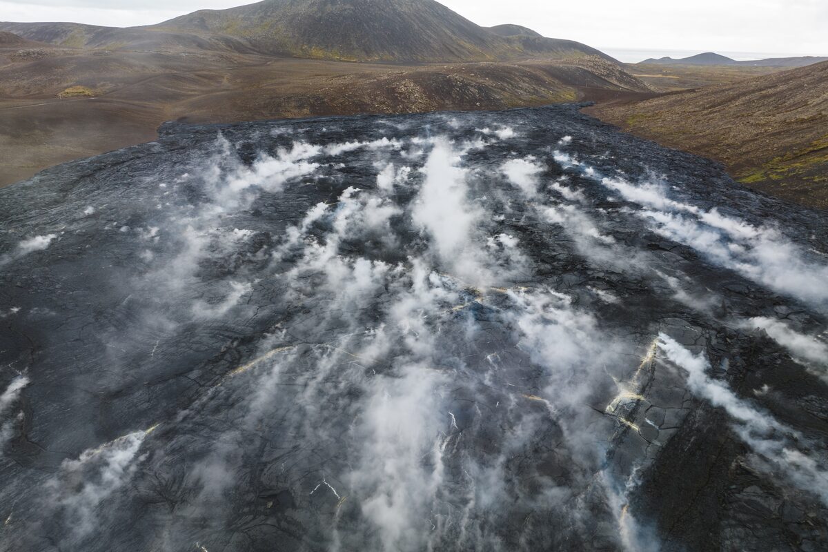 Smoking Lava Field Arial View in Iceland