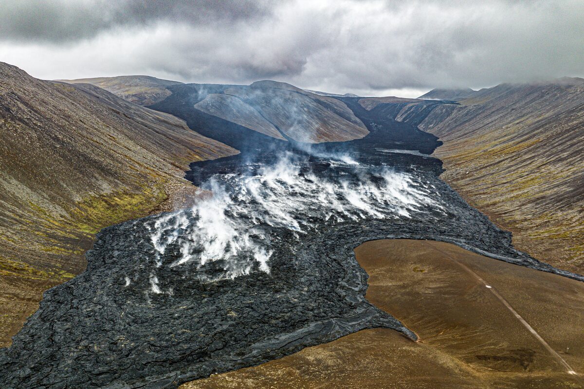 Smoking Lava Field Photographed From Above in Iceland