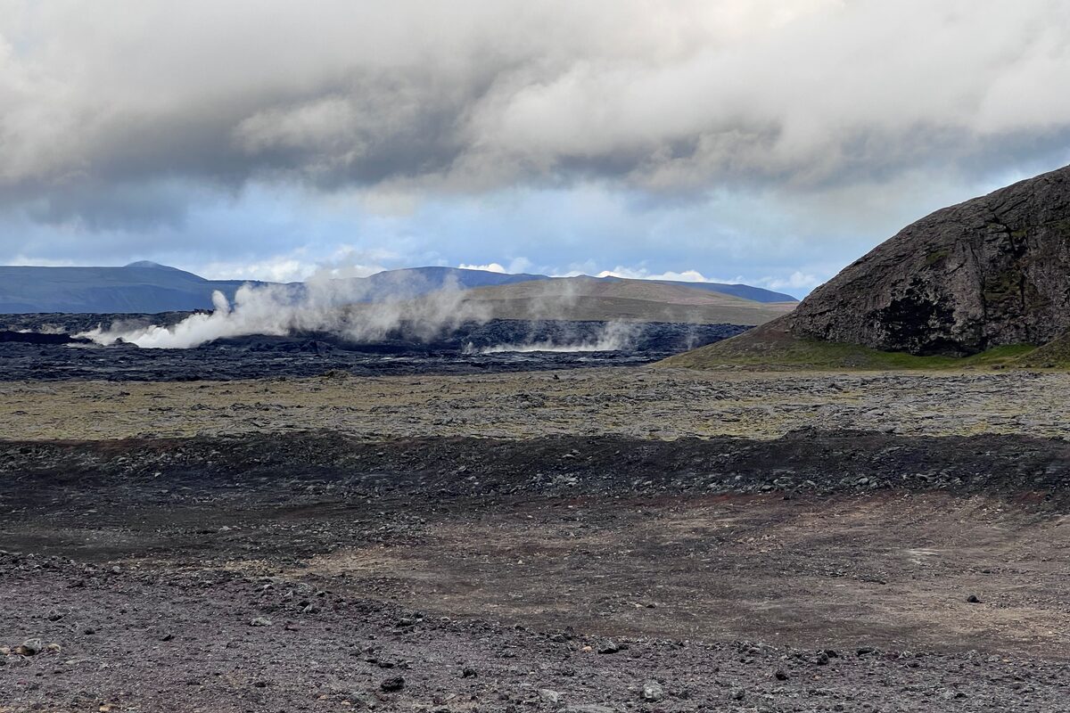 Smoking Lava Fields Near Grindavik in Iceland