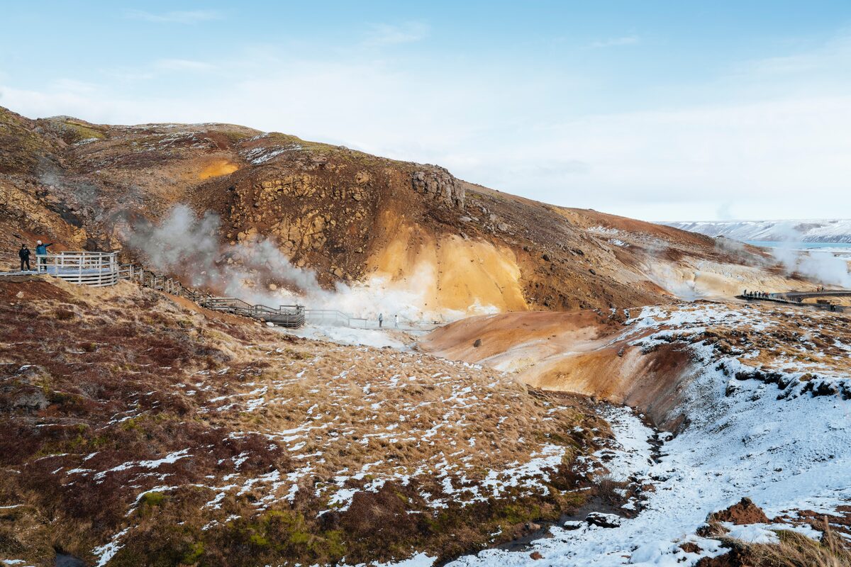 Paths And Steam In Reykjanes Geothermal Area in Iceland