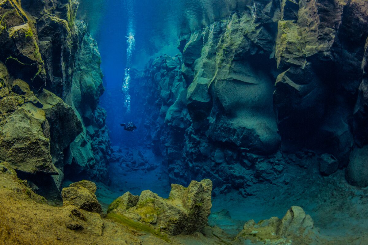 Diver In Silfra Fissure in Iceland