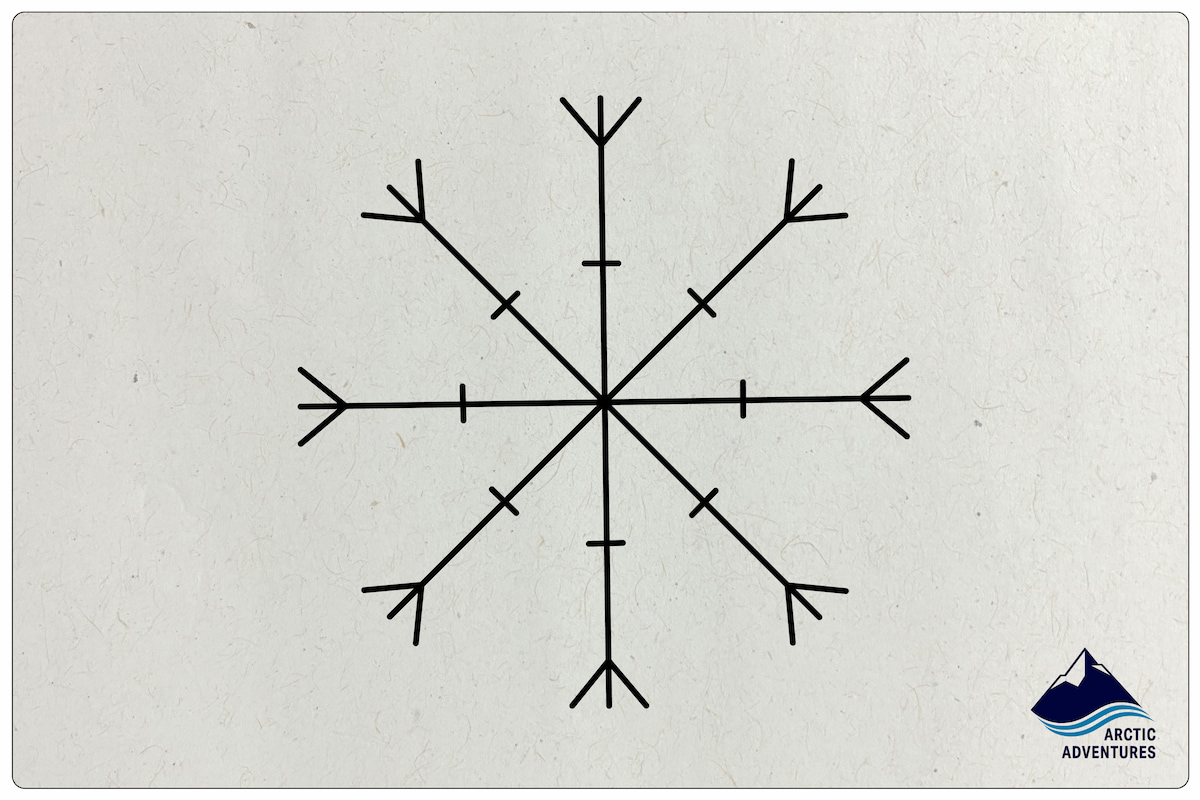 Illustration of Ægishjálmur, the Icelandic Helm of Awe stave, with eight symmetrical arms.