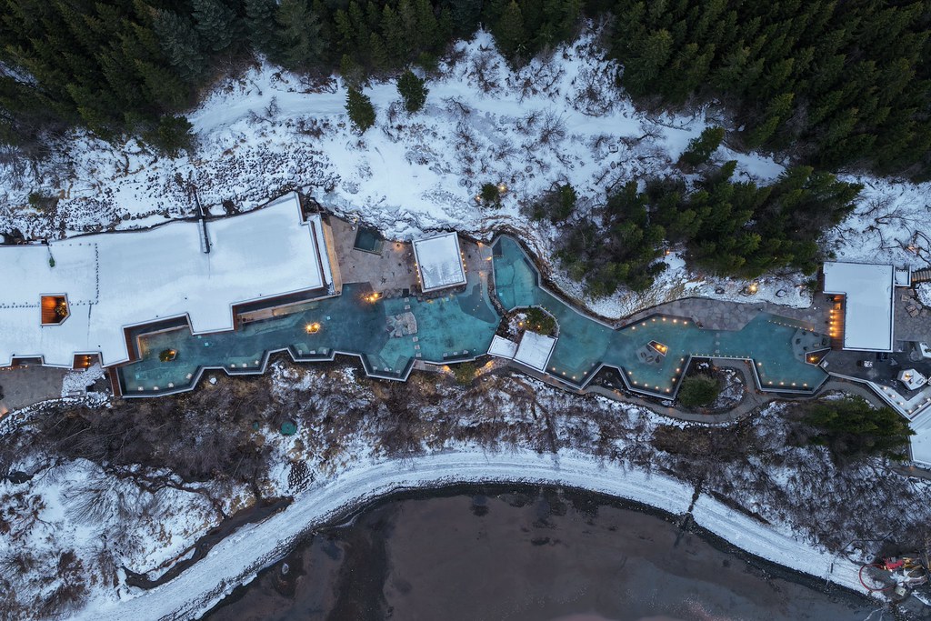Forest Lagoon From Above In Winter in Iceland