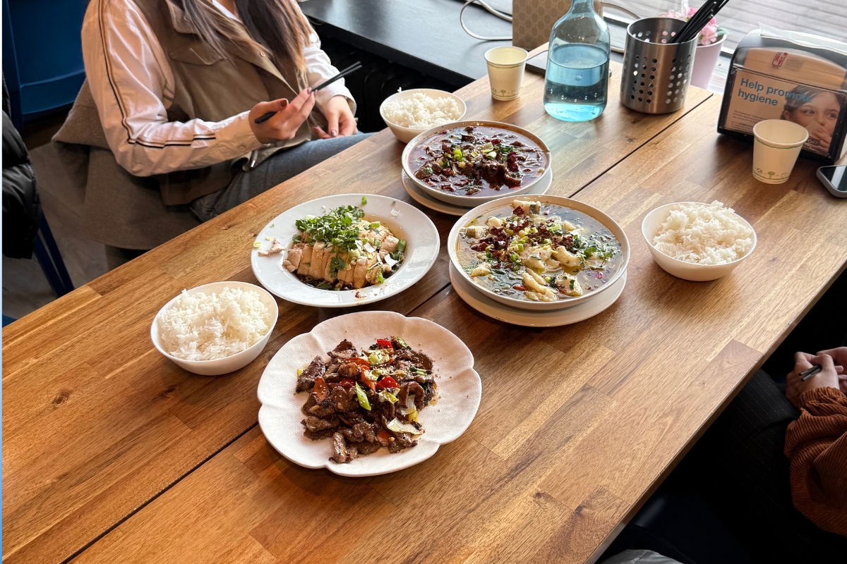 Sichuan boiled beef, mouth-watering chicken, boiled cod, and stir-fried lamb at Mr. Zhu Reykjavík.