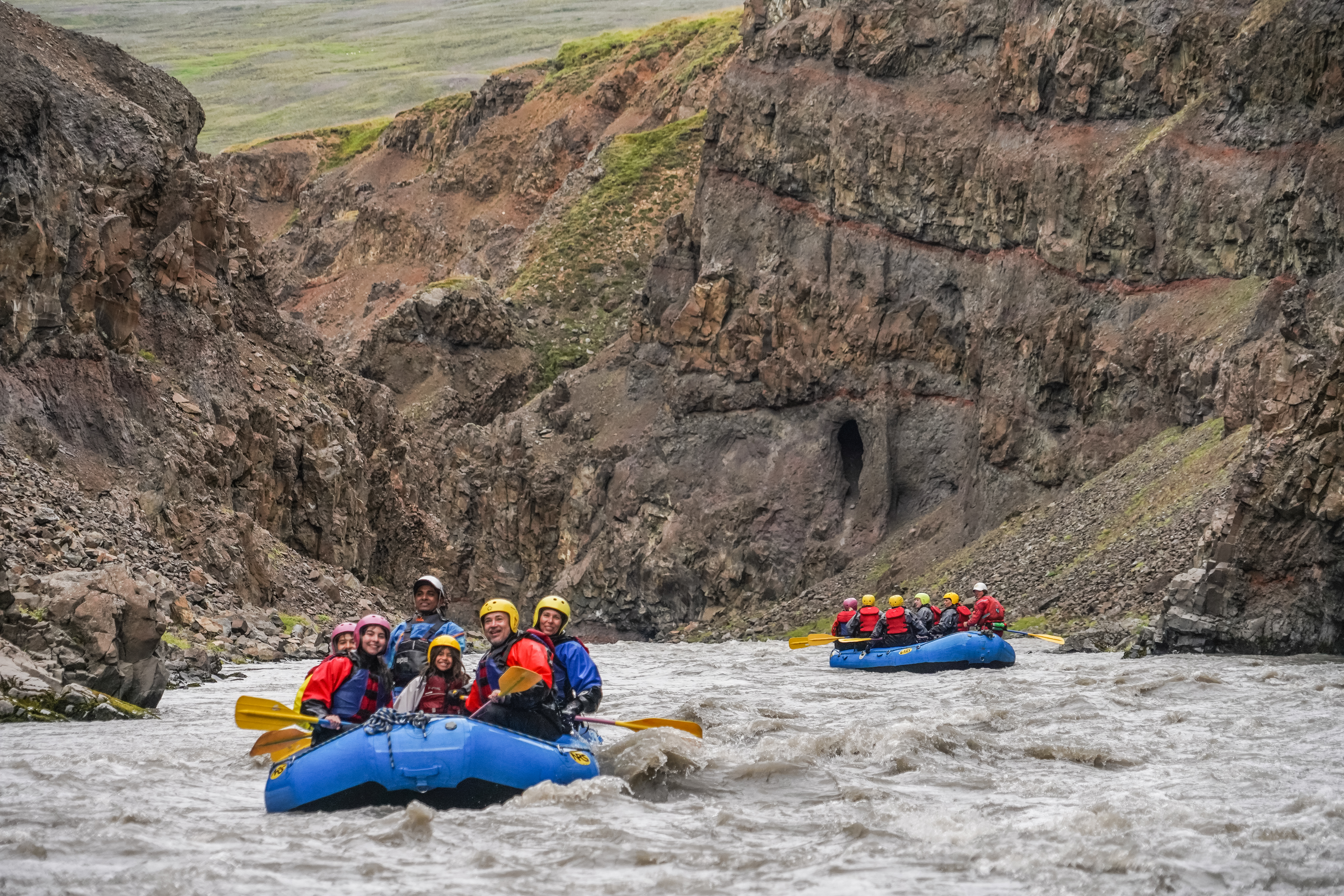 Two Groups On Rafting Tours On A Wild River in iceland