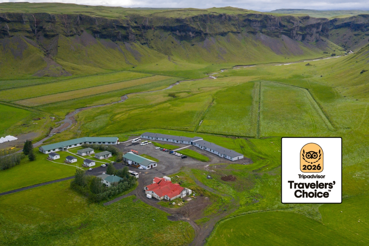 Aerial view of hotel Geirland, with Tripadvisor Traveler's Choice Award 2026.