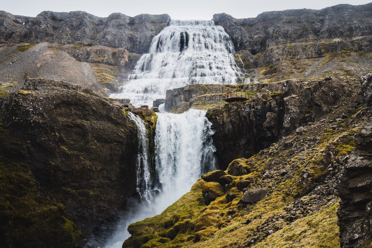 Smaller tiered falls below the main Dynjandi cascade along the footpath
