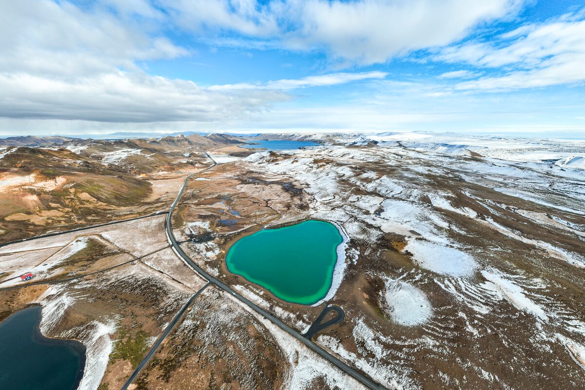 Aerial View Of Graenavatn Lake in Iceland