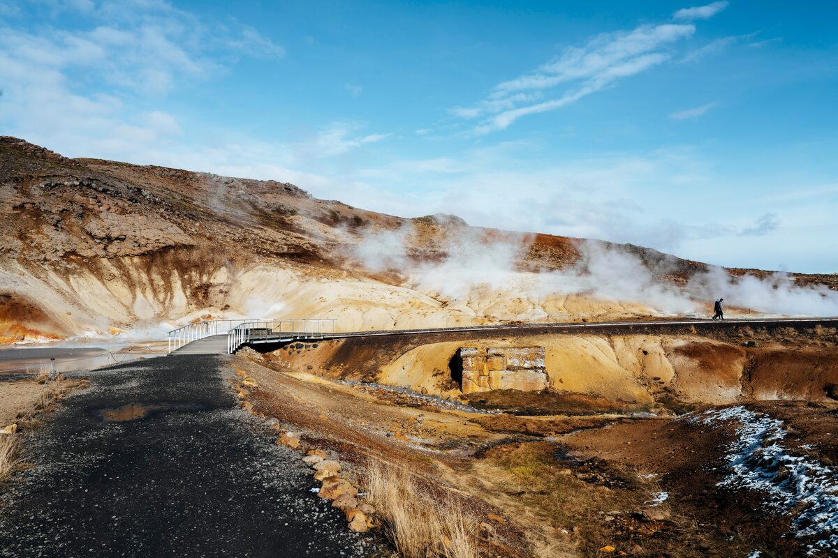 Steam Over A Bridge At Seltun in Iceland