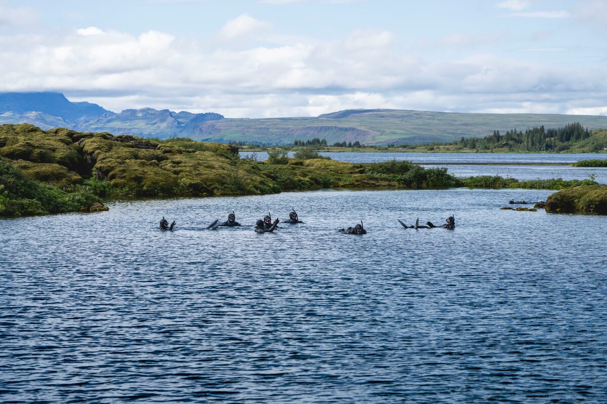 Group Of People In Water During A Snorkeling Tour in Iceland