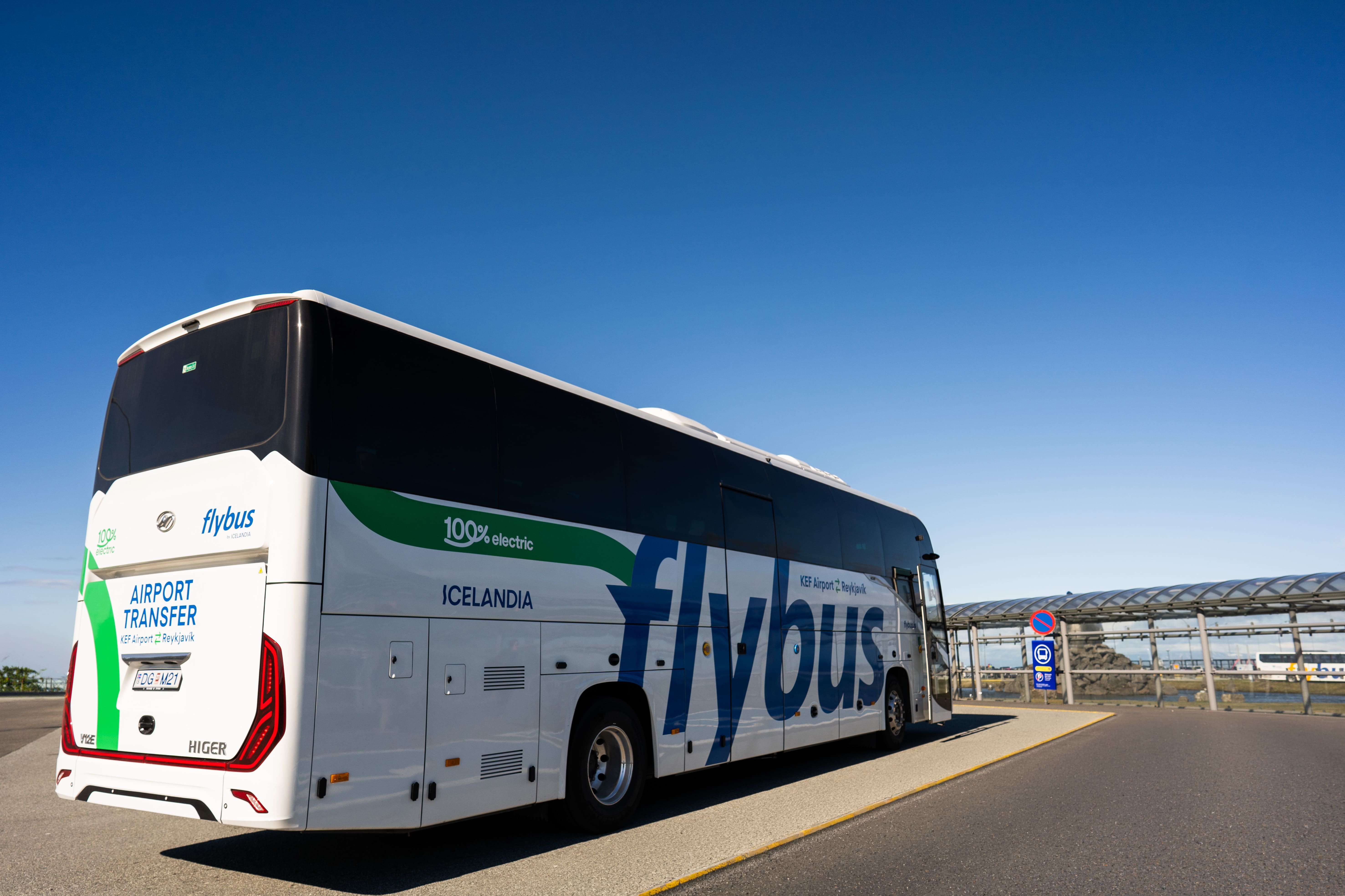 Flybus Bus Standing Parked Near The Airport in Iceland