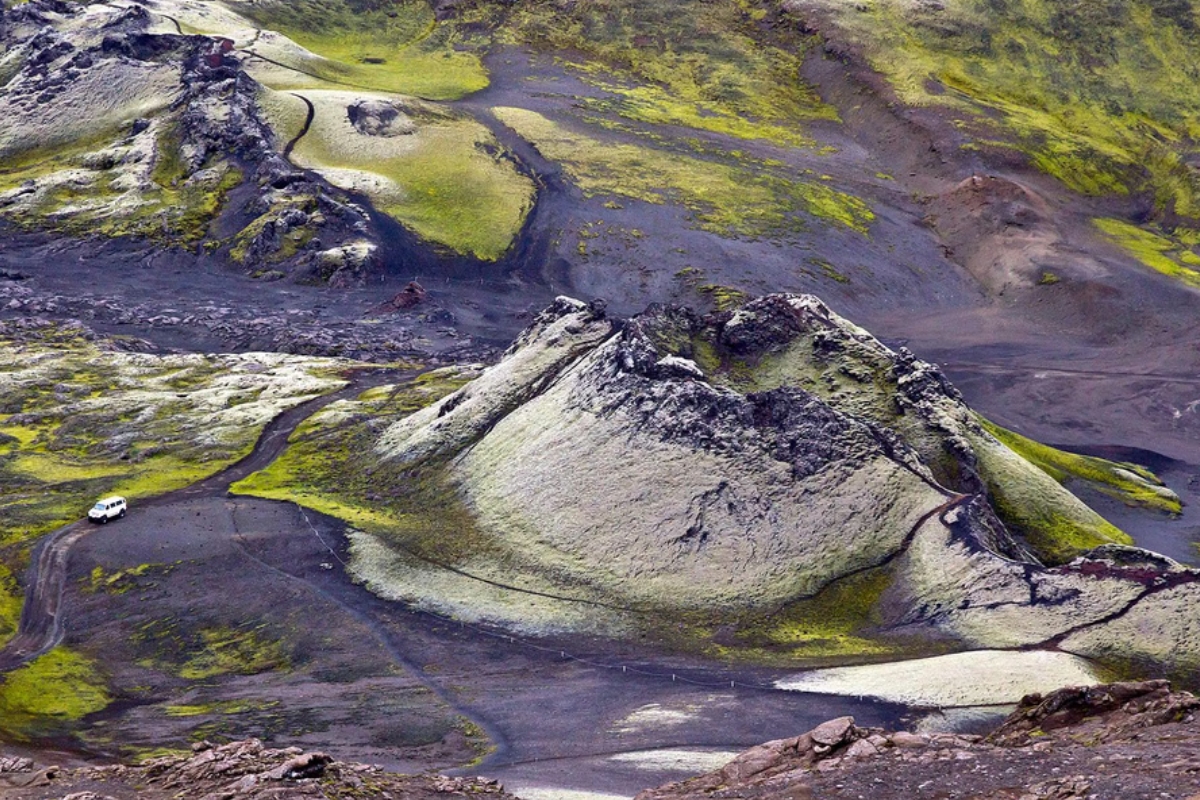 Laki Crater aerial view of landscape in Iceland.