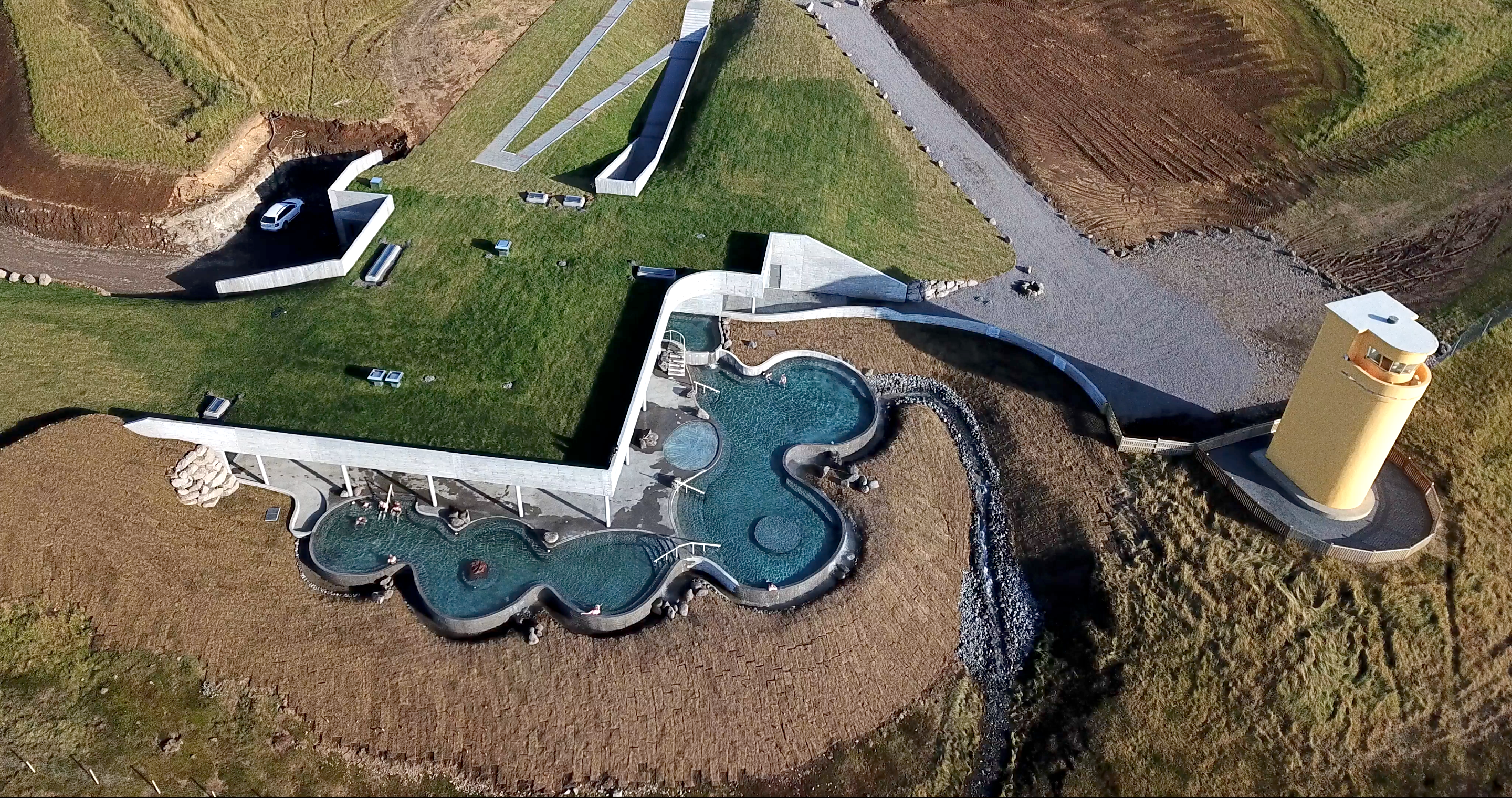 Geosea Hot Springs And A Lighthouse From Above in Iceland