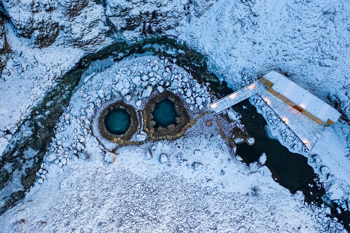 Husafell Canyon Baths From Above In Winter in Iceland