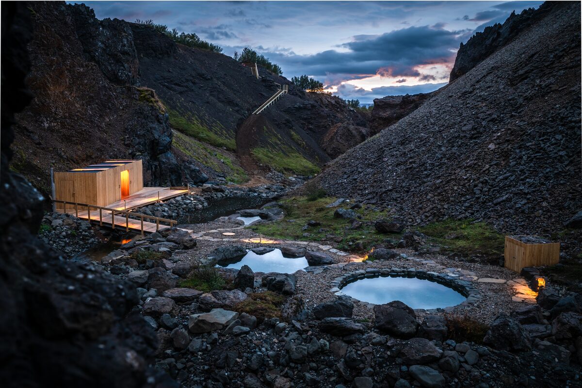 Husafell Canyon Baths In The Evening In Summer in Iceland