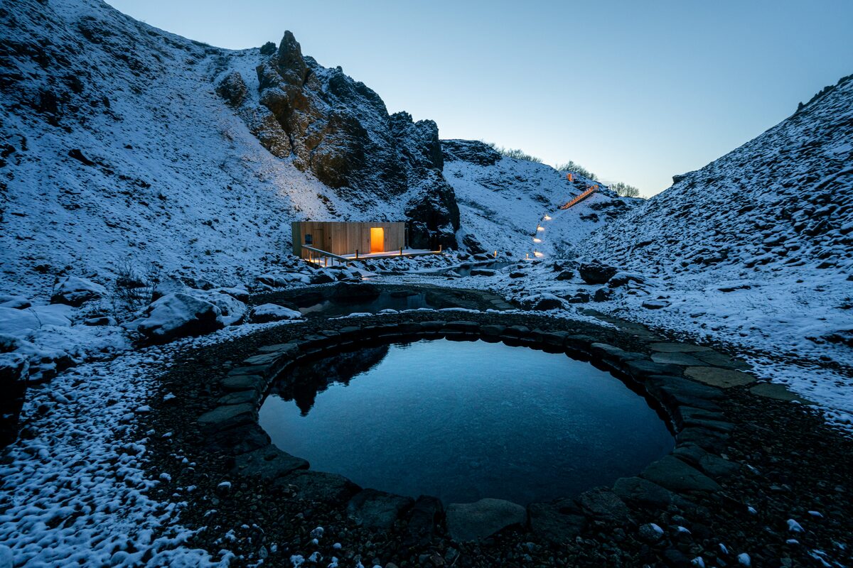 Husafell Canyon Baths In The Evening In Winter in Iceland