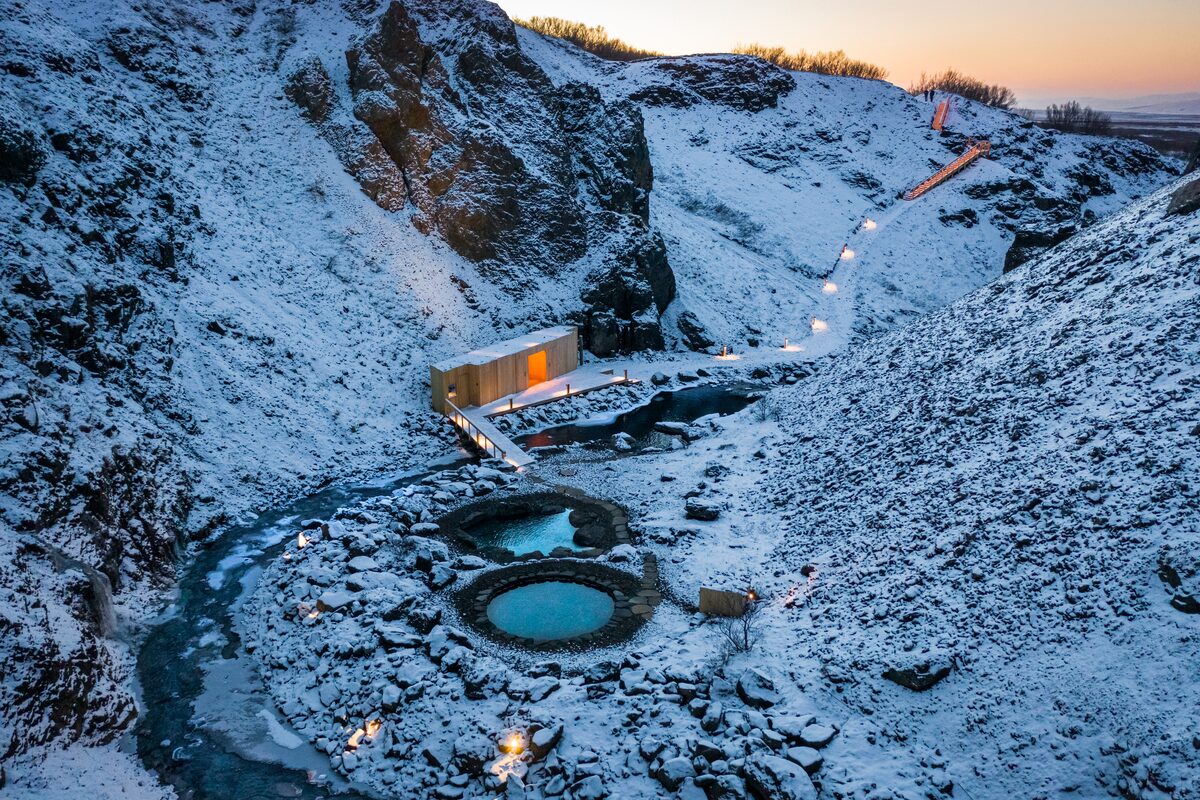 Snow Covered Husafell Canyon Baths in Iceland