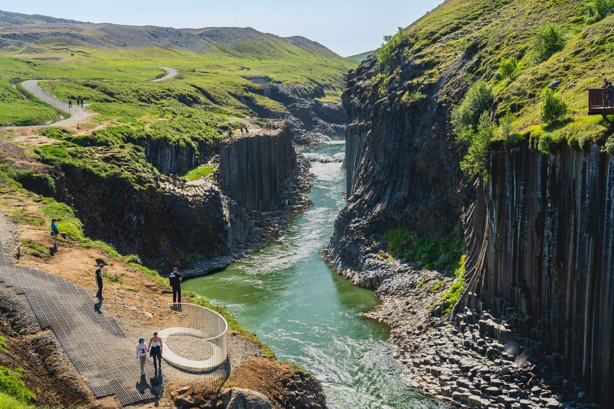 Touriists At Studlagil Canyon Viewpoint in Iceland