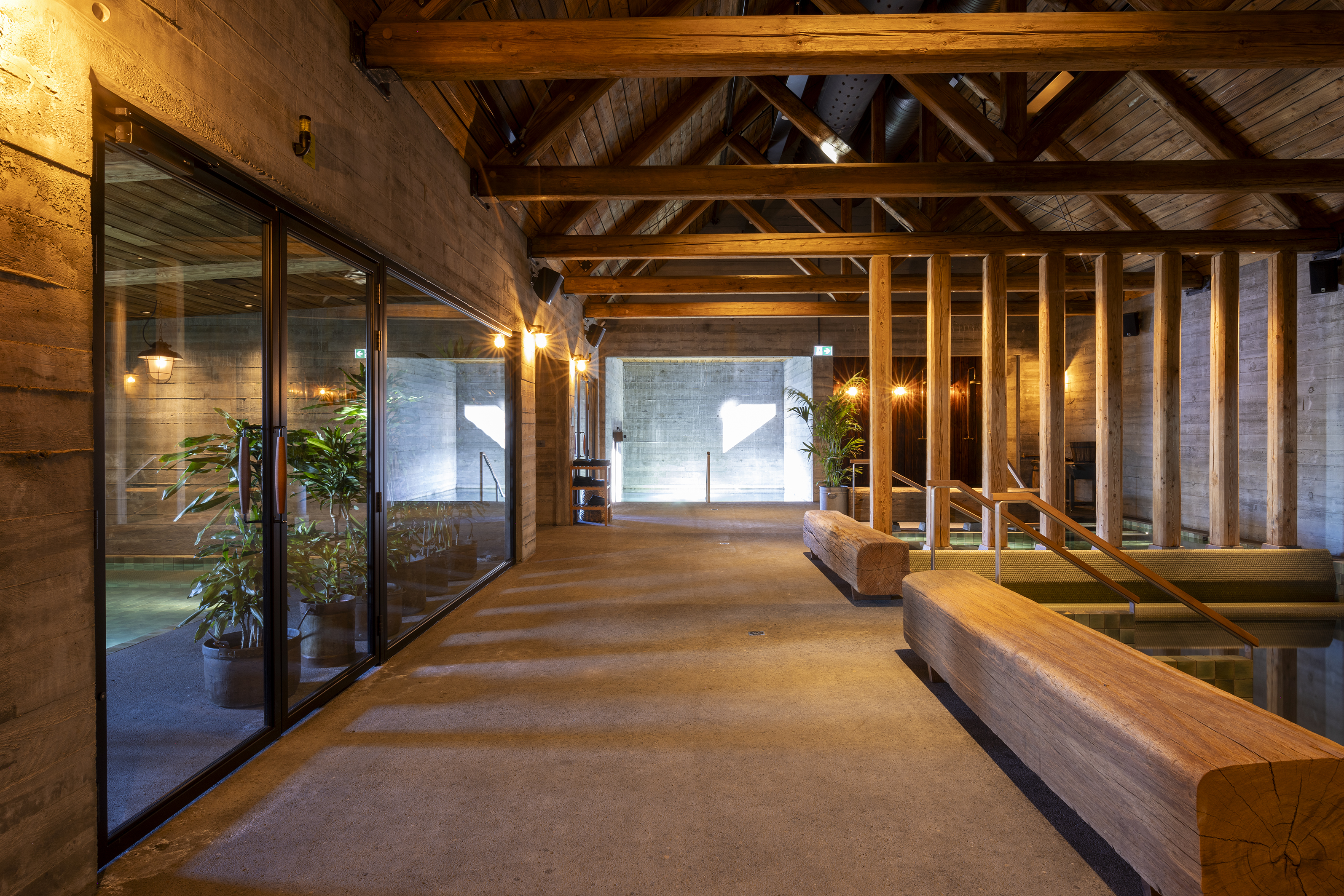 Modern interior inside Reykjabod hot springs.