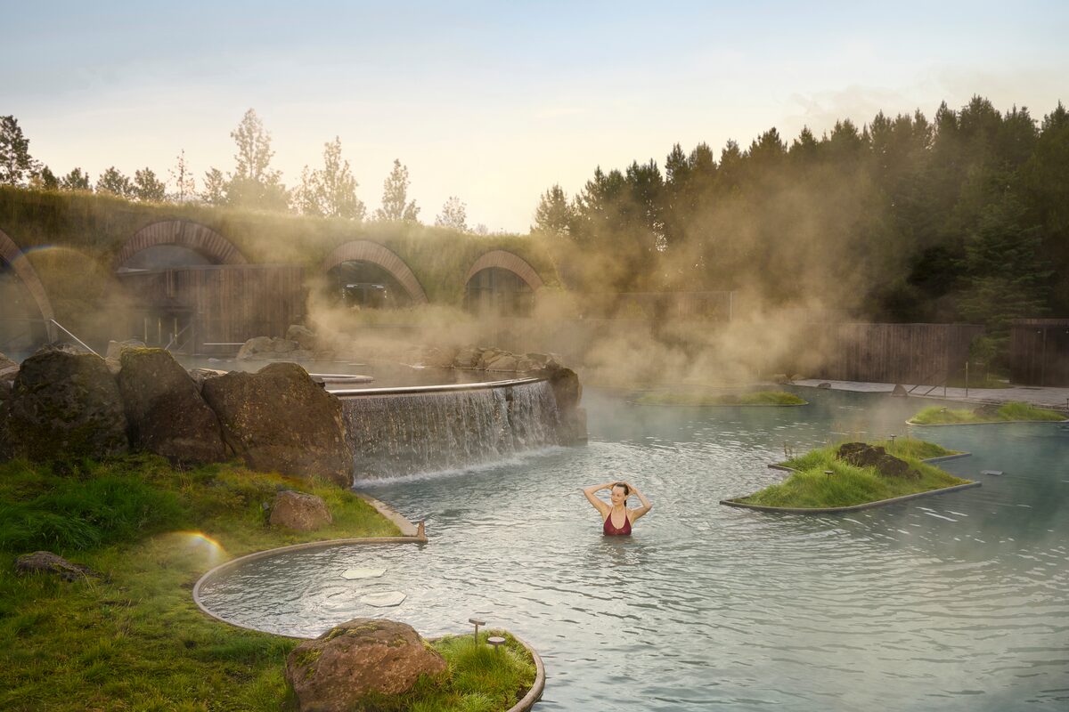 Woman Relaxing Steaming Laugaras Lagoon