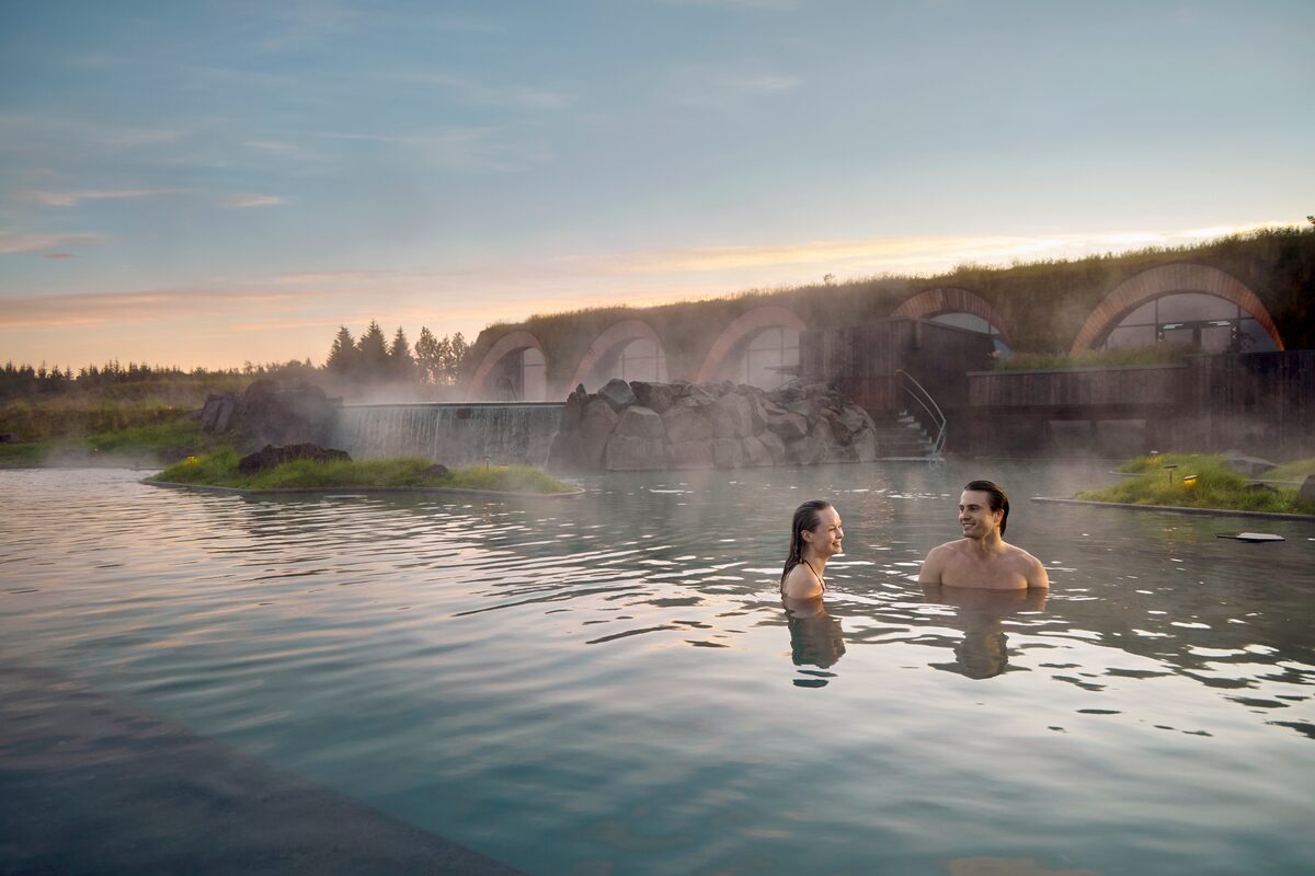 Couple Bathing Steaming Laugaras Lagoon