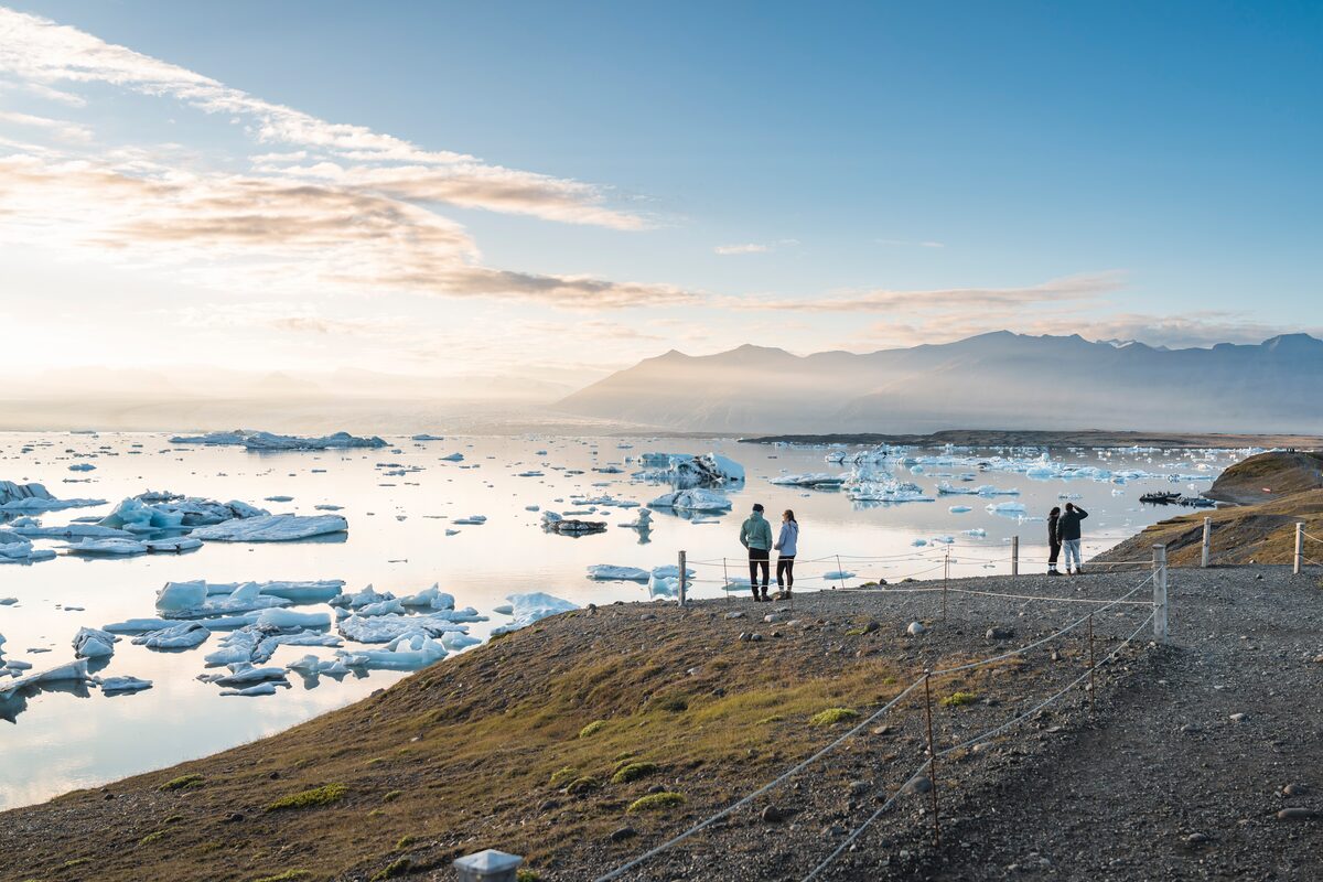 Tourists Viewing Jokulsarlon Glacier Lagoon Landscape