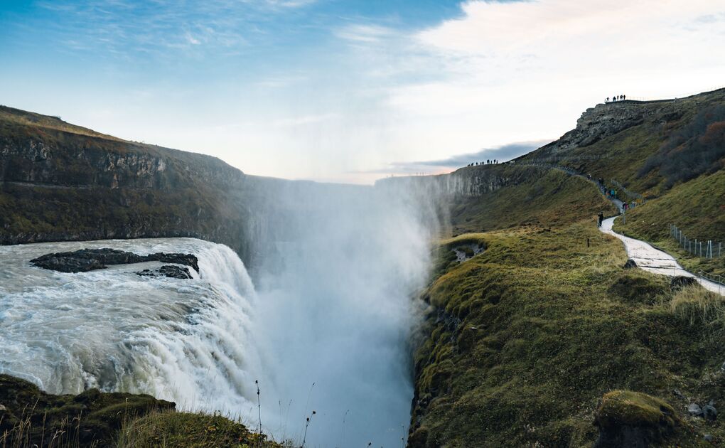 Gullfoss splashing waterfall in Icleand during Autumn.