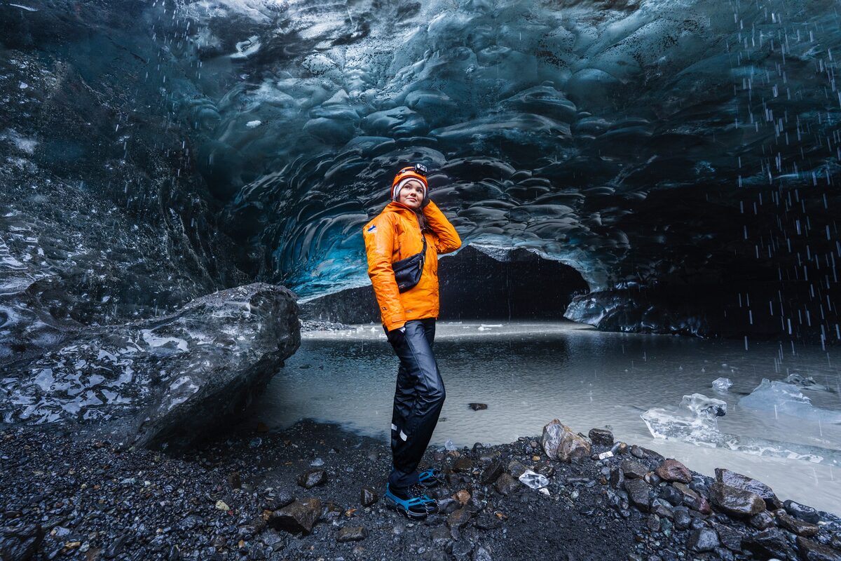 Person Posing Photograph Inside Crystal Ice Cave