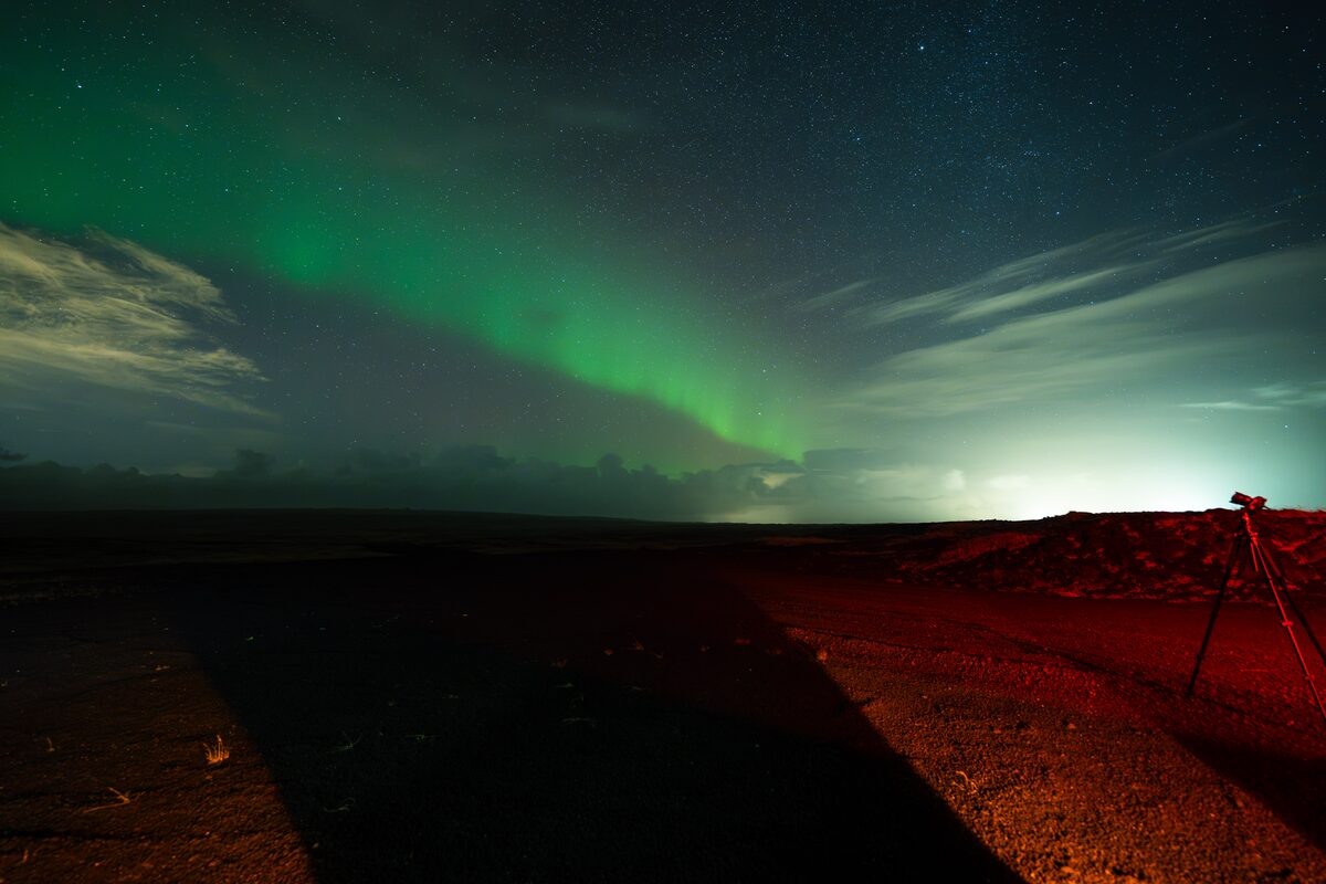 Strip Of Green Northern Lights In The Sky in Iceland