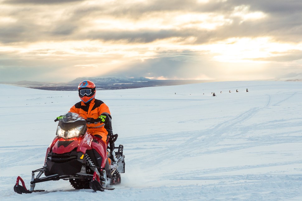 Snowmobiling tour on Langjokull glacier in Iceland
