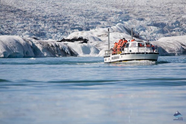 Amphibian boat in Icelandic glacier lagoon