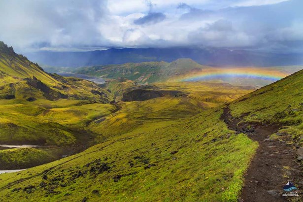 rainbow above Laugavegur trail in Iceland