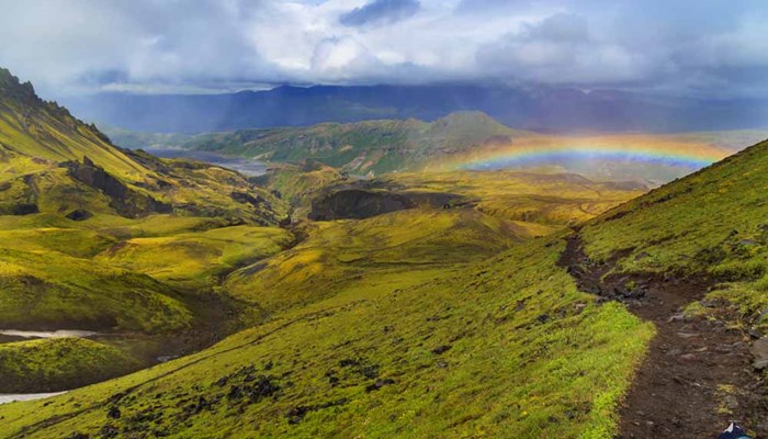 rainbow above Laugavegur trail in Iceland