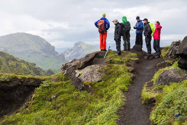 hikers trekking in Thorsmork volcano