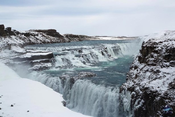 huge Gullfoss waterfall in winter