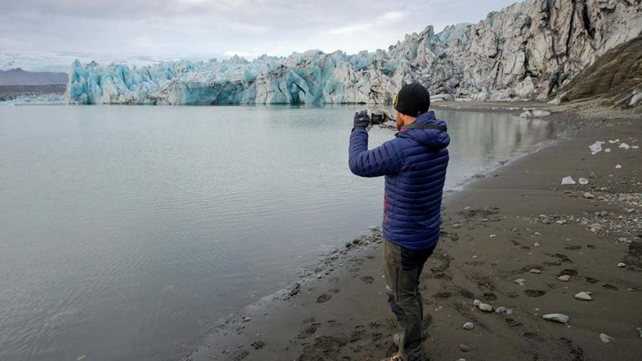 man photographs Vatnajökull glacier