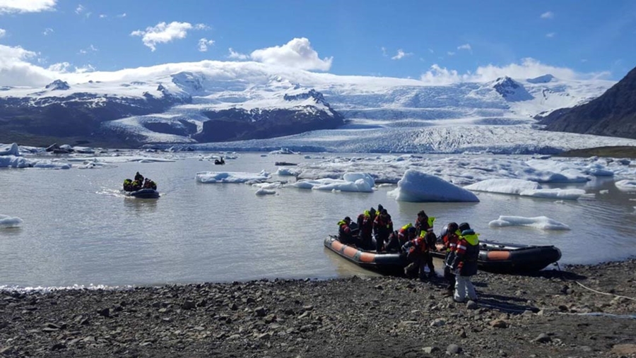 boats floating in glacier lagoon